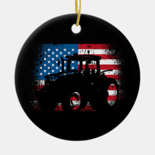 Tractor USA Flag Design für patriotischen Bauer Keramik Ornament