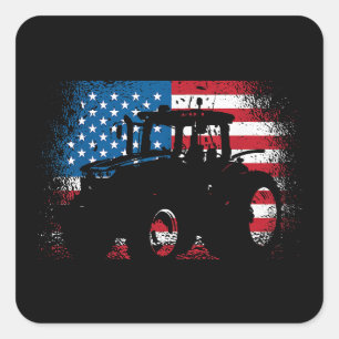 Tractor USA Flag Design für patriotischen Bauer Quadratischer Aufkleber