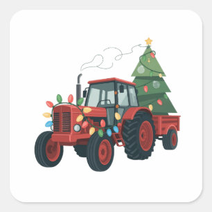 Tractor Weihnachtsbeleuchtung Tractor Weihnachten Quadratischer Aufkleber