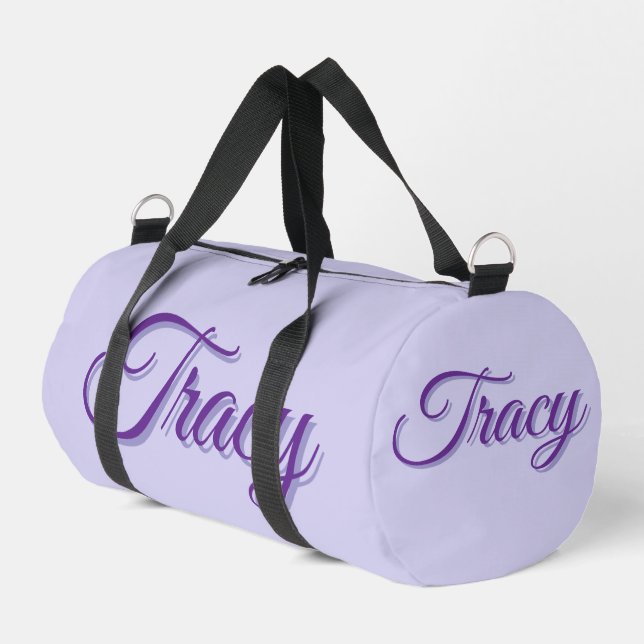 Tracy Mädchenname in Lila, Duffle Bag (Linke Seite)