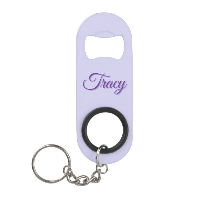 Tracy Mädchenname in Lila, Mini Flaschenöffner (Vorderseite)