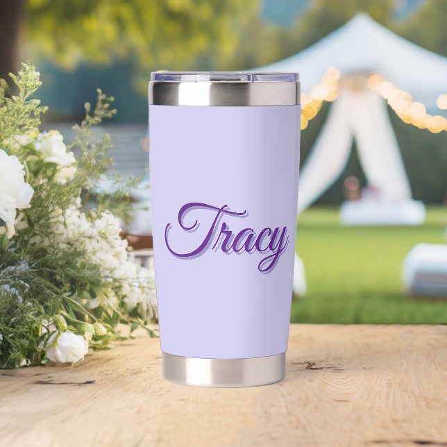 Tracy Mädchenname in Lila, Thermobecher (Hochzeit (gedreht))