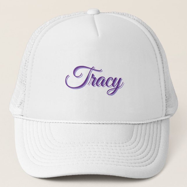 Tracy Mädchenname in Lila, Truckerkappe (Vorderseite)