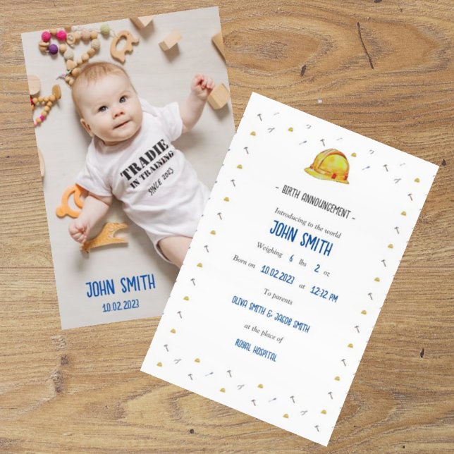 Tradie Baby Birth Announcement Certificate Card RSVP Karte (Von Creator hochgeladen)