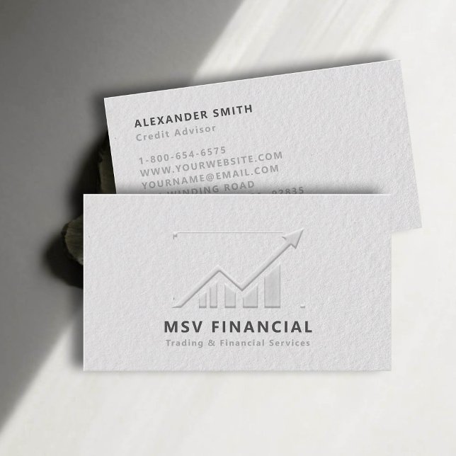 Trading Graph Imitate mit moderner Beruflicher Emb Visitenkarte (dealer trader financial finance business card faux embossed black white professional sleek modern)
