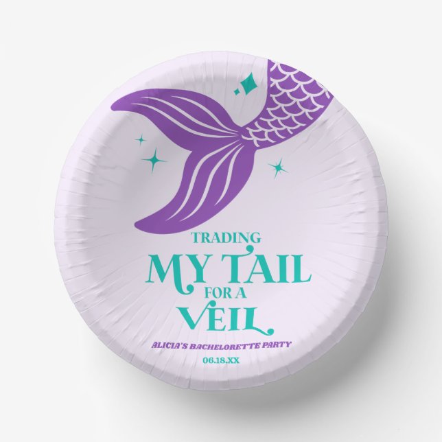 Trading Tail For Veil Mermaid Bachelorette Party Pappteller (Vorderseite)