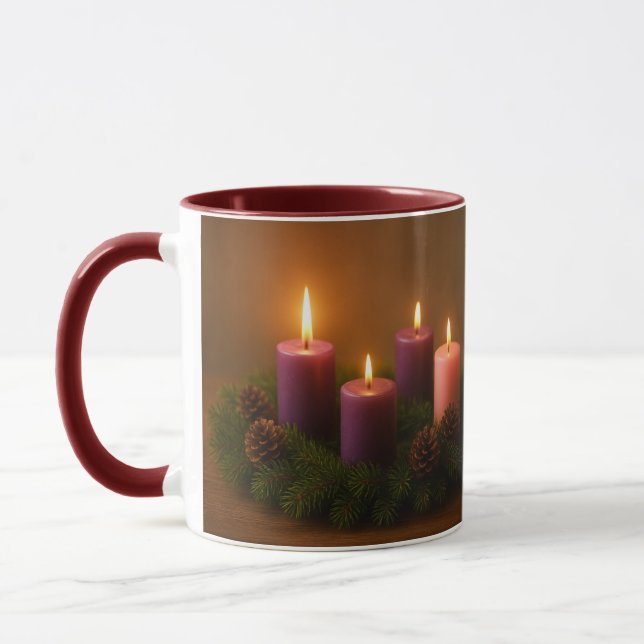 Traditional Advent Wreath with Four Lit Candles Tasse