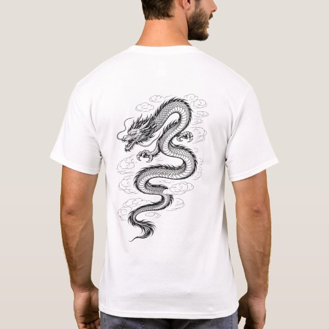 Traditional Asian Dragon Line Art T-Shirt (Rückseite)