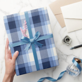 Traditional Blue Navy Check Sky Plaid Pattern Geschenkpapier