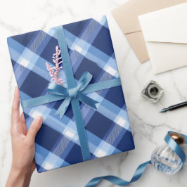 Traditional Blue Navy Check Sky Plaid Pattern Geschenkpapier