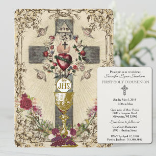 Traditional Catholic Vintage Communion Invitation Einladung