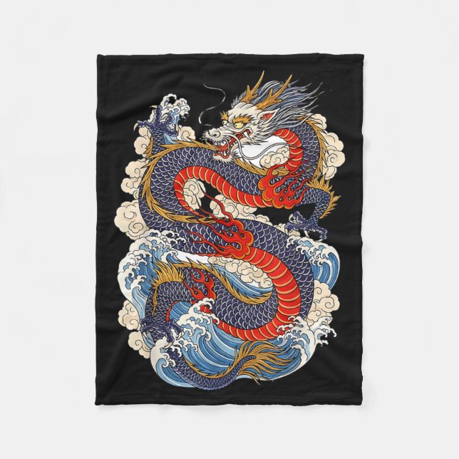 Traditional Chinese Dragon East Asia Dragon Ukiyoe Fleecedecke (Vorderseite)