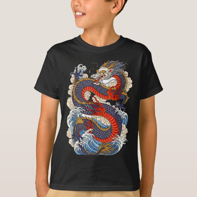 Traditional Chinese Dragon East Asia Dragon Ukiyoe T-Shirt (Vorderseite)