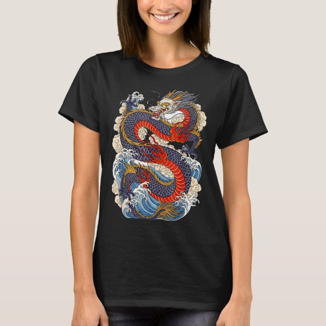 Traditional Chinese Dragon East Asia Dragon Ukiyoe T-Shirt (Vorderseite)