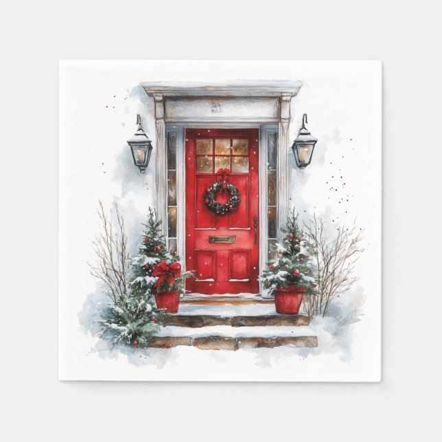 Traditional Christmas Holiday Welcome Red Door Serviette (Vorderseite)