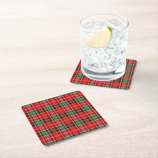 Traditional Christmas Plaid Rechteckiger Pappuntersetzer (Vor Ort)