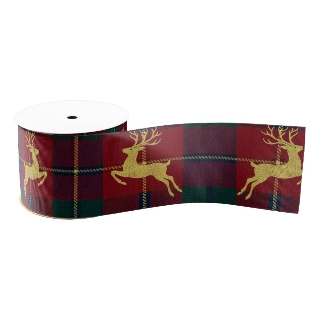 Traditional Christmas Reindeer Plaid Ripsband (Spule)