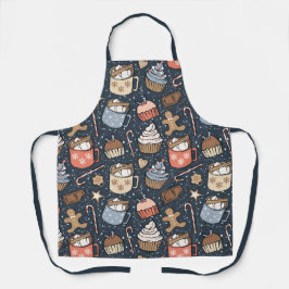 Traditional Christmas Vintage Hot Cocoa Dark Blue Schürze