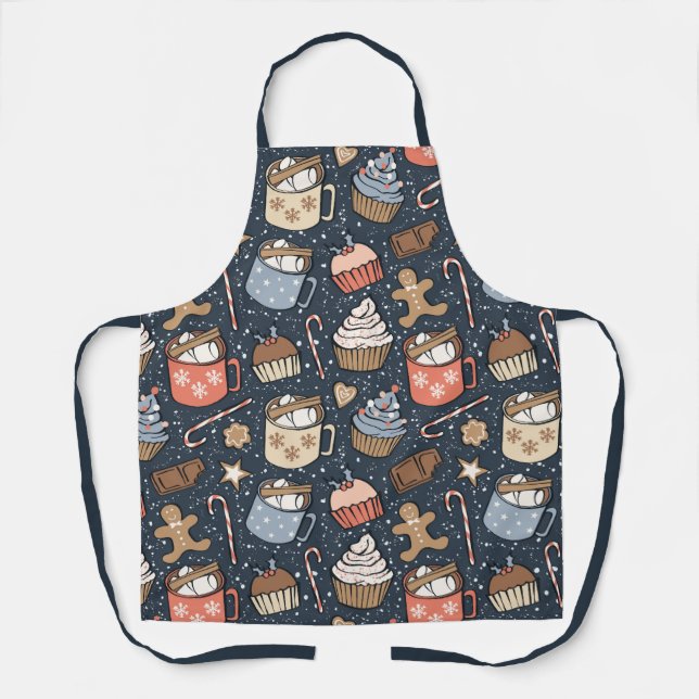 Traditional Christmas Vintage Hot Cocoa Dark Blue Schürze (Vorderseite)