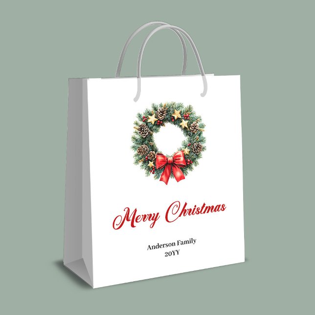Traditional Christmas wreath gift bag personalized Mittlere Geschenktüte (Traditional Christmas wreath gift bag personalized)