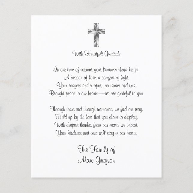 Traditional Cross Budget Funeral Thank You Card (Vorderseite)
