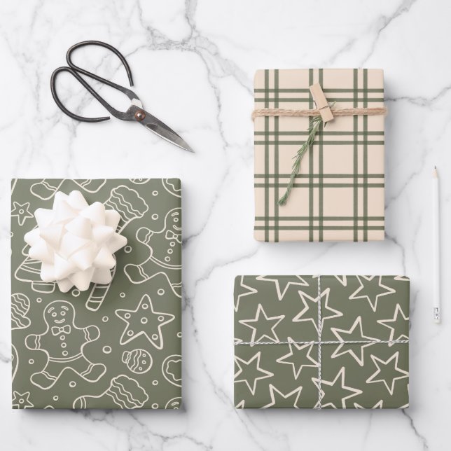 Traditional Dark Green Vintage Christmas Boho Geschenkpapier Set (Vorderseite)