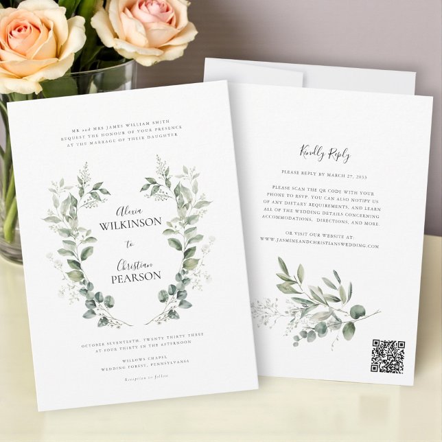 Traditional eucalptus Greenery Wedding QR Code Einladung (Von Creator hochgeladen)