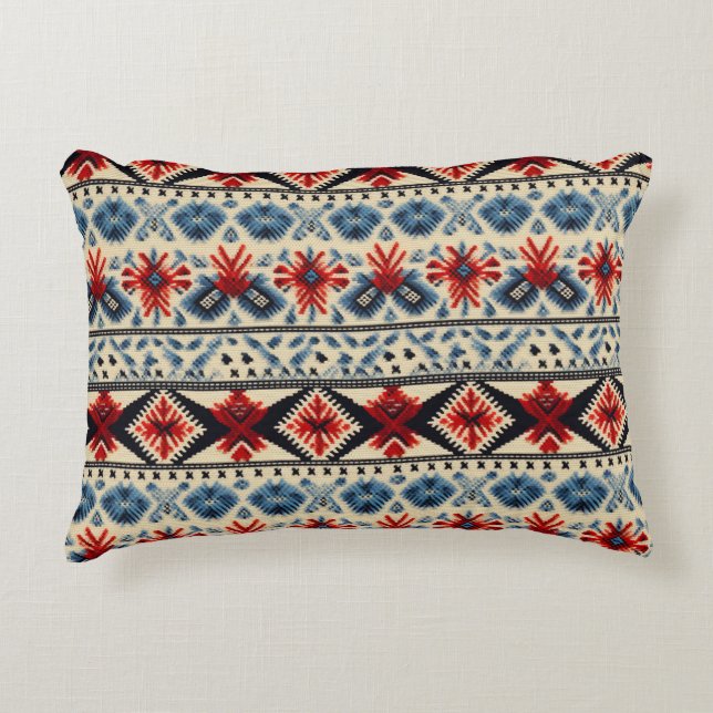 Traditional Folk Embroidery Stripe  Pattern Dekokissen (Vorderseite)