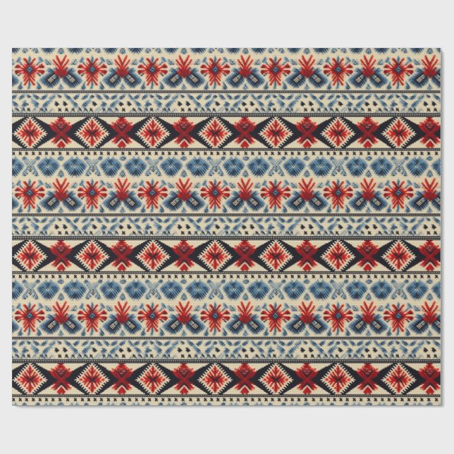 Traditional Folk Embroidery Stripe  Pattern Geschenkpapier (Flach)