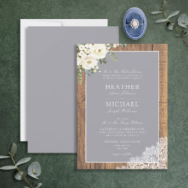 Traditional Gray Rustic Wood Lace Script Wedding Einladung