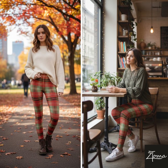 Traditional Holiday Red Green Tartan Plaid Leggings (Von Creator hochgeladen)
