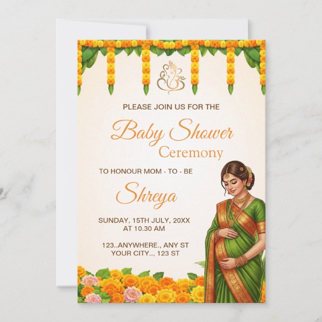 Traditional Indian Baby Shower Invitation Einladung (Vorderseite)