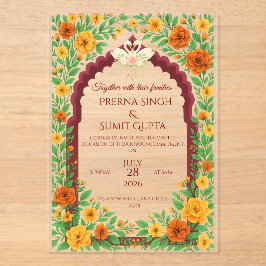 Traditional Indian Floral Wedding Invitation  Acryleinladungen