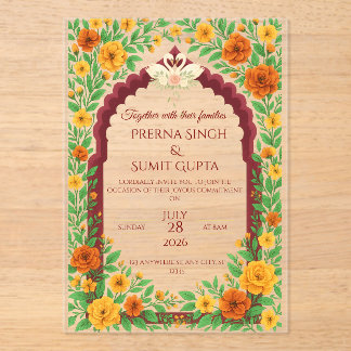 Traditional Indian Floral Wedding Invitation  Acryleinladungen