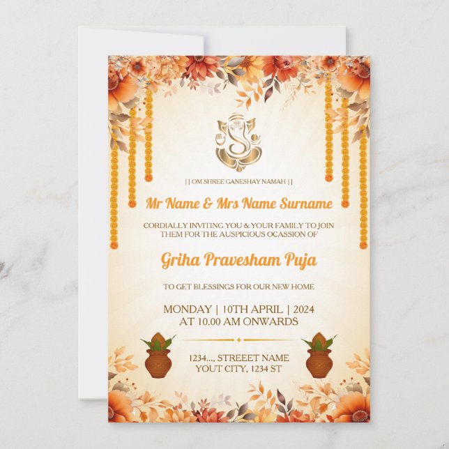 Traditional Indian Griha Pravesham Invitation Einladung (Vorderseite)
