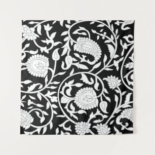 Traditional indian paisley pattern on black and wh wandteppich