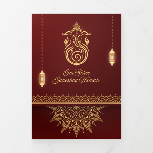 Traditional Indian wedding  Card | 4-Page Folded C Dreifach Gefaltete Einladung (Cover)