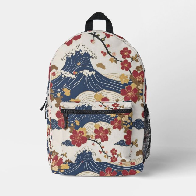 Traditional Japanese Kimono Pattern Backpack Bedruckter Rucksack (Vorderseite)