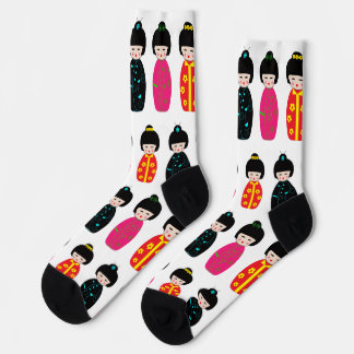Traditional Japanese Kokeshi Geisha Dolls Socken