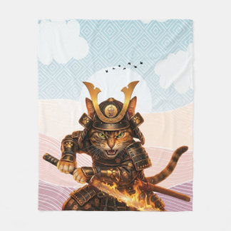 Traditional Japanese Wave Samurai Cat  Zen Blanket Fleecedecke