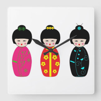 Traditional Japanischen Kokeshi Geisha Dolls Quadratische Wanduhr