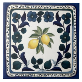 Traditional Lemons Dark Blue and White Floral Fliese