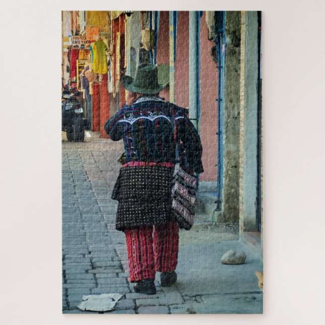 Traditional Man Walking Cobblestone Street Puzzle (Vertikal)