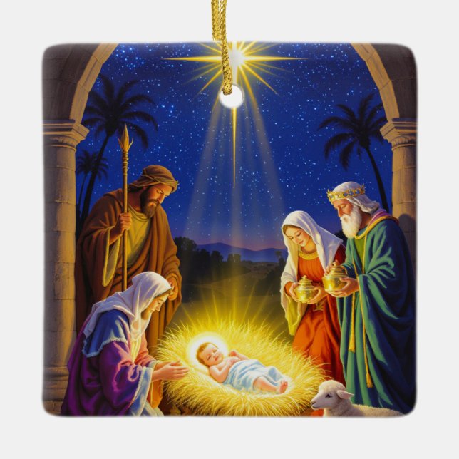 Traditional Nativity Holy Family Keramikornament (Vorderseite)
