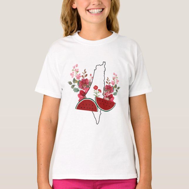 Traditional Palestine elements in palestine map T-Shirt (Vorderseite)