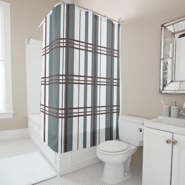 Traditional Plaid Smoke Grey, Deep Burgandy, White Duschvorhang (Beispiel)