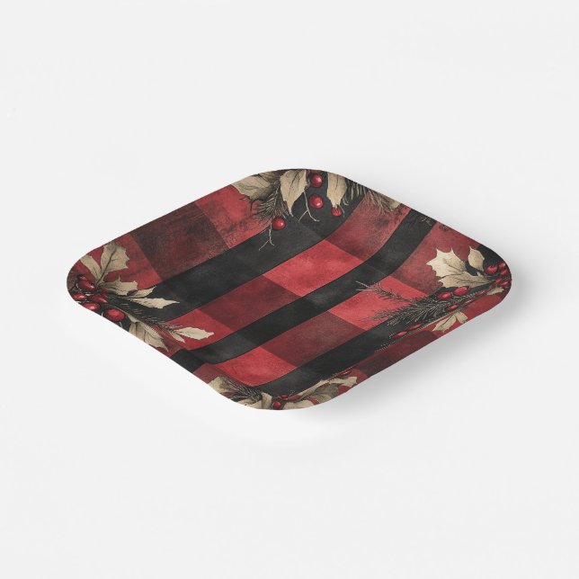 Traditional Red and Black Plaid Christmas Holiday Pappteller (Gewinkelt)