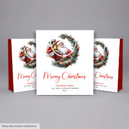 Traditional Santa Claus Cozy Red Green Gift Bag Mittlere Geschenktüte