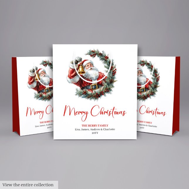 Traditional Santa Claus Cozy Red Green Gift Bag Mittlere Geschenktüte (Traditional Santa Claus Cozy Red Green Gift Bag)