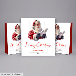 Traditional Santa Claus Cozy Red Green Gift Bag Mittlere Geschenktüte